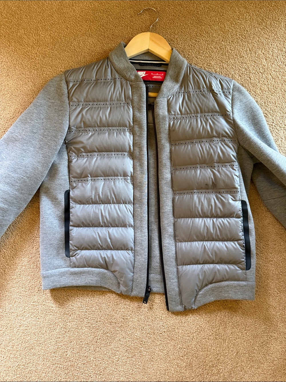 Nike Women’s Light Grey Quilted Puffer Bomber Jacket
